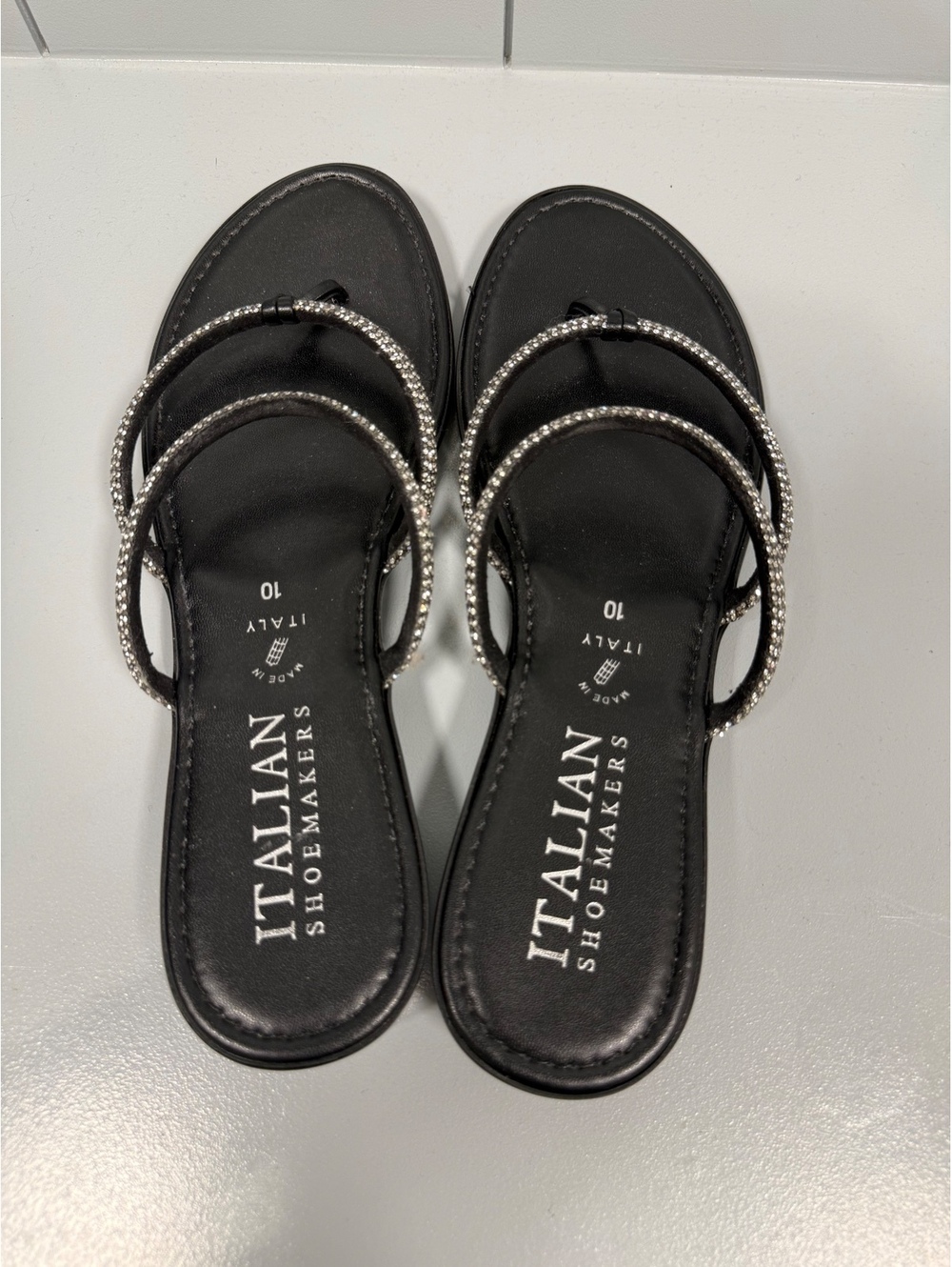 Italian Shoemakers Black Rhinestone Strappy Slide Sandals Size 10